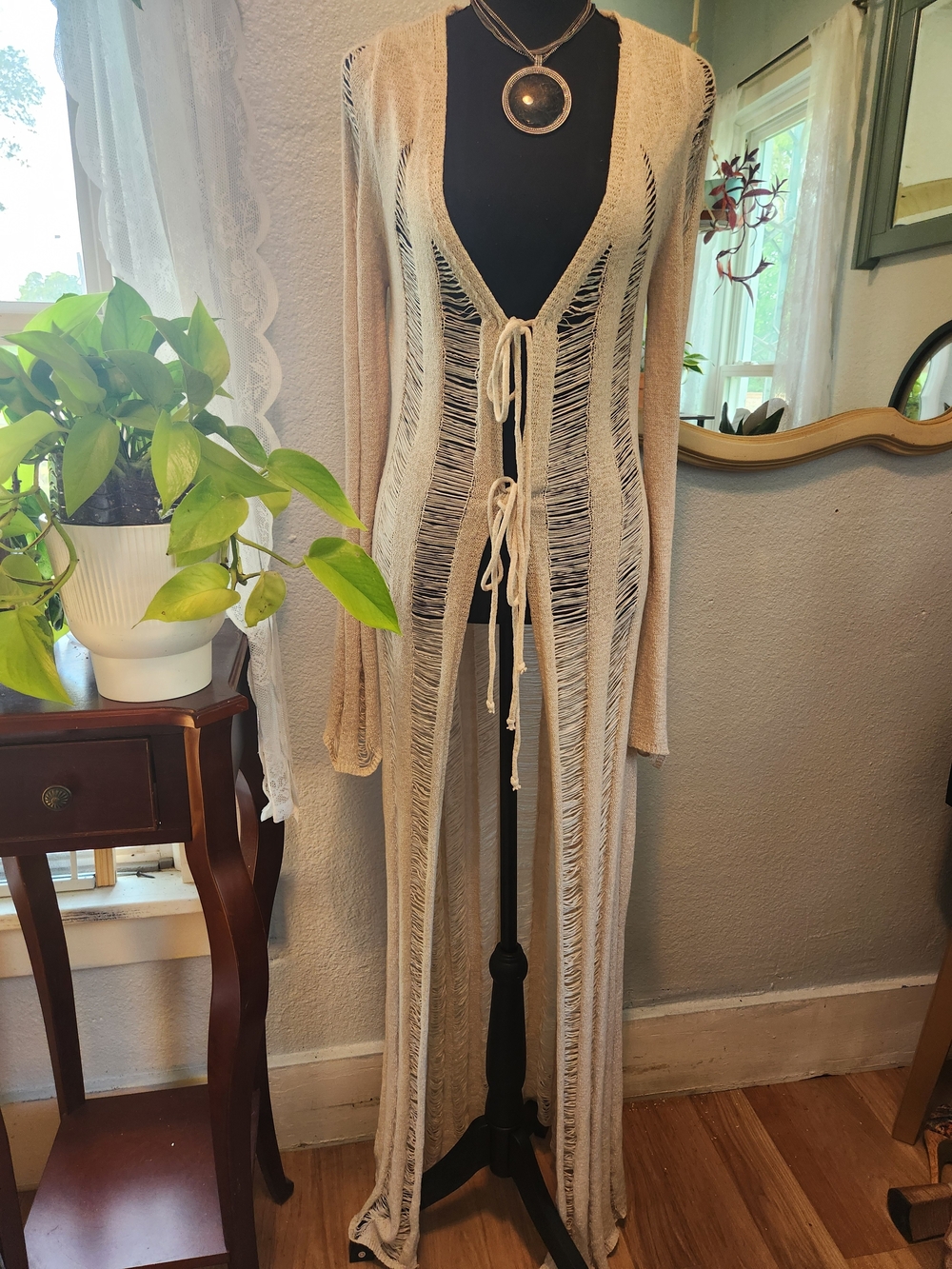 Tic Toc Beige Crochet Duster Cardigan
